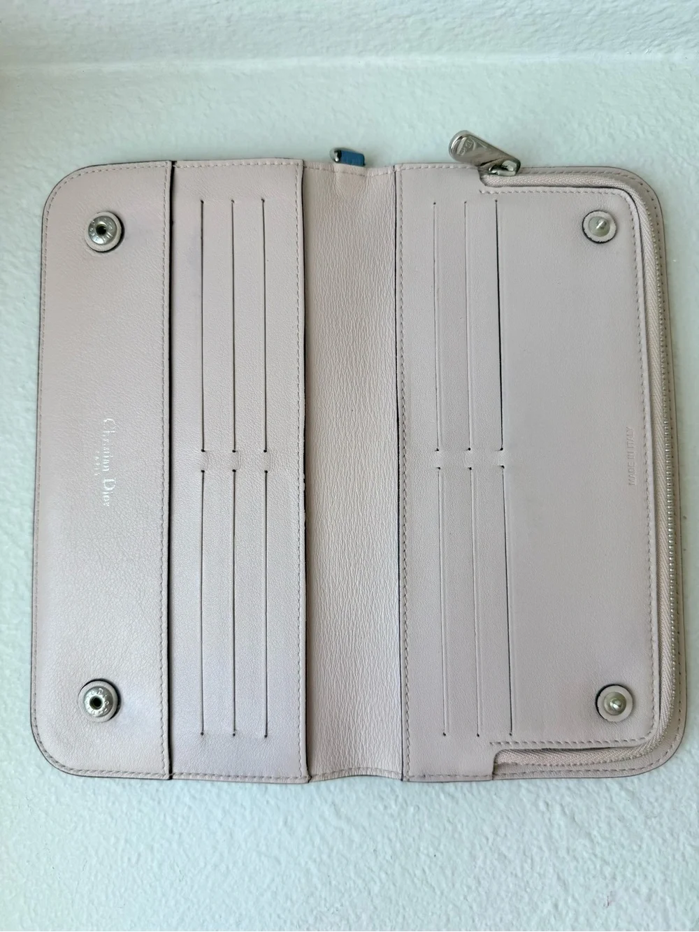Christian Dior Diorissimo Blue Leather Long Wallet Silver DIOR Charm Authentic